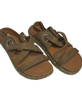 Kalso Dalyla Brown Leather Sandals Olive Soles Size 9 W Strappy Walking Shoes